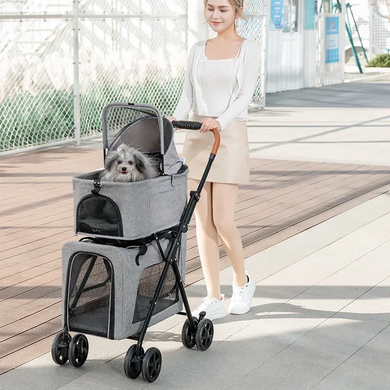 

Foldable Dog Trolley: Eu Free Portable Cat Cage with Detachable 2-Layer Stroller Load Bearing 20kg Pet Carrier for Travel