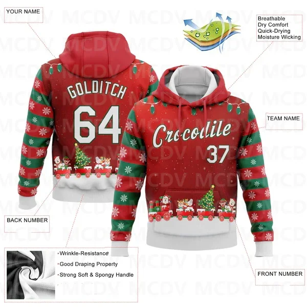 

Custom Stitched Red White-Kelly Green 3D Christmas Sports Pullover Sweatshirt Hoodie