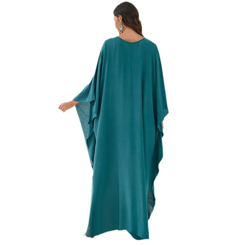 여성용 솔리드 루즈 V넥 비키니 커버 업 로브, 카프탄 홀리데이 루즈 비치 원피스, 목욕 세트 커버 업 비치웨어