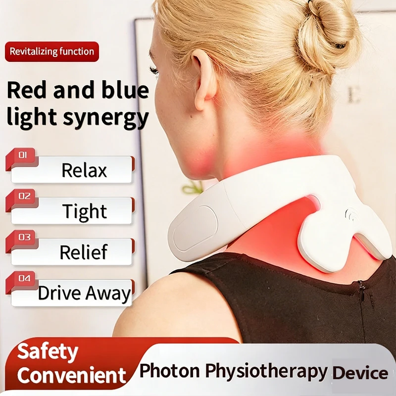 

Smart LED Neck Massager Red Blue Light Photon Therapy Neck Cervical Spine Pain Relief Massager Device Physiotherapy Home