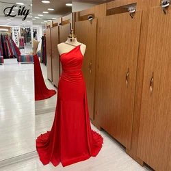 Lily Beautiful Red Prom Dress With Beading Halter Neck Evening Dress Sexy Open Back Mermaid Satin Party Dress With Pleats 프롬드레스