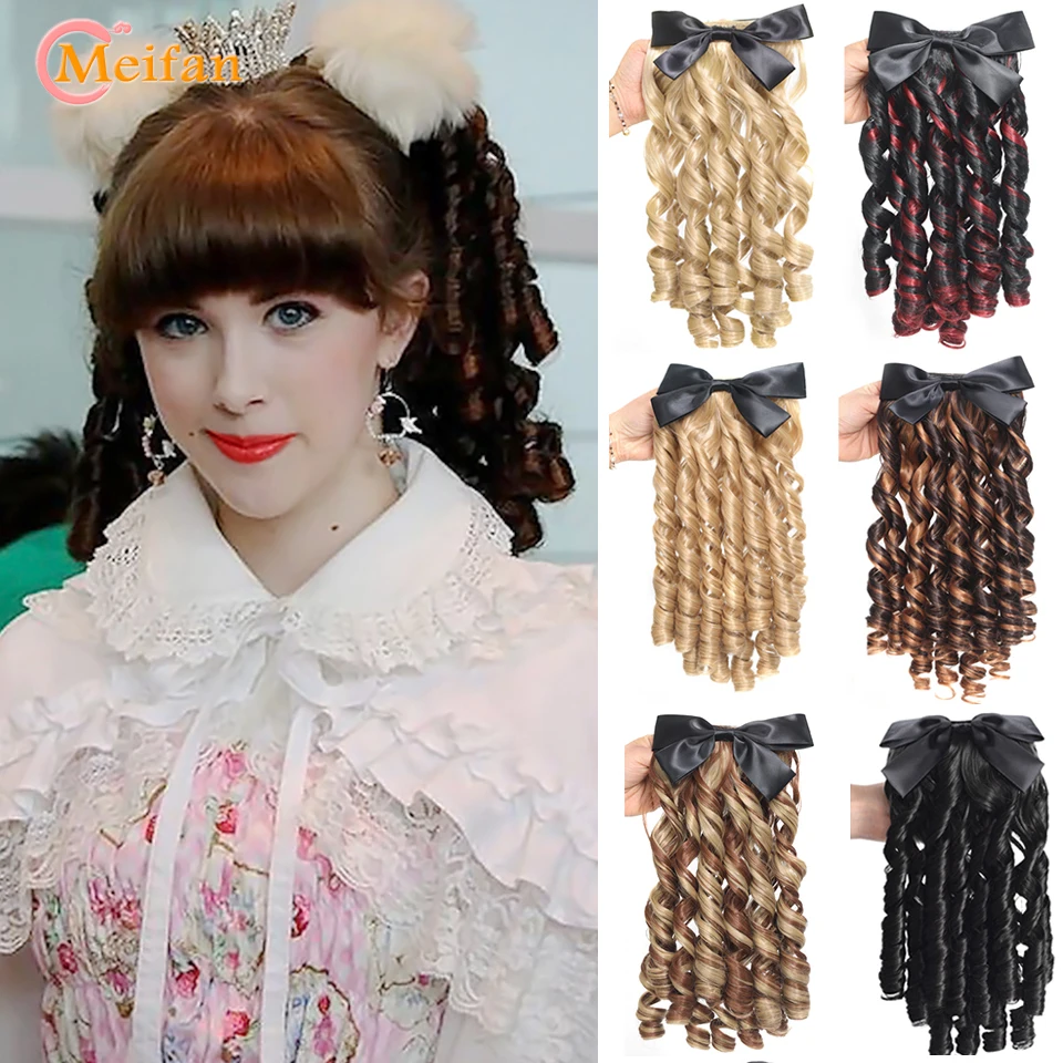 MEIFAN Synthetic Fluffy Retro Roman Roll Hair Princess Ponytail Clip in Hair Extension Natural Fake Bouncy Curly Comb Ponytail