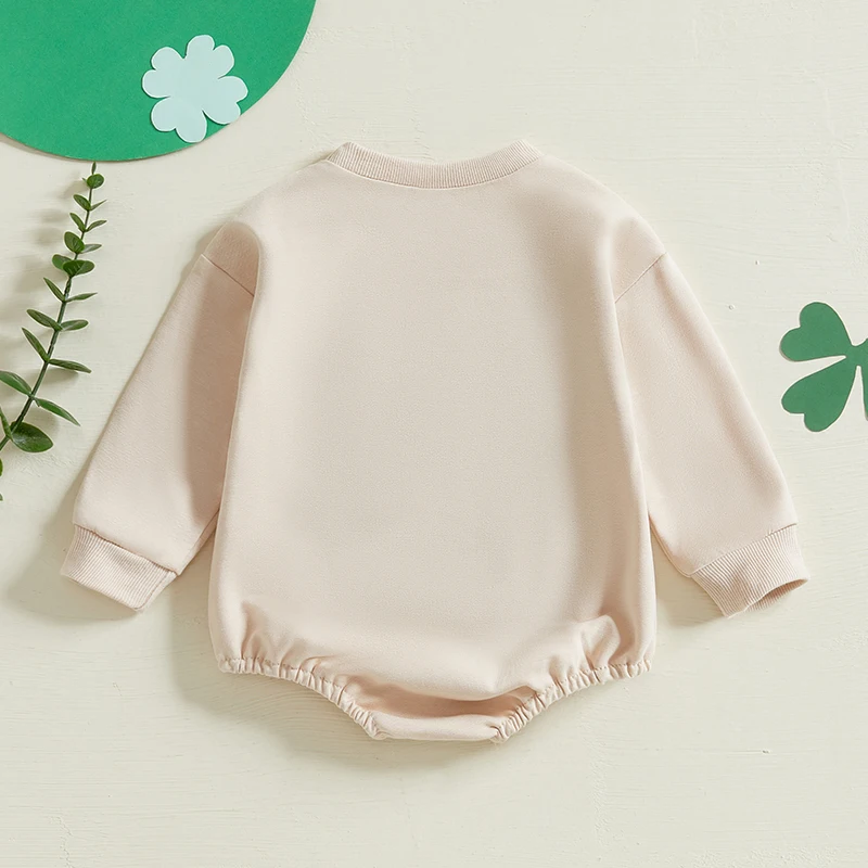 

Stylish Shamrock Print Adorable St Patrick s Day Bodysuit with Lucky Clover Embroidery for Infant Baby Girl Boy Trendy