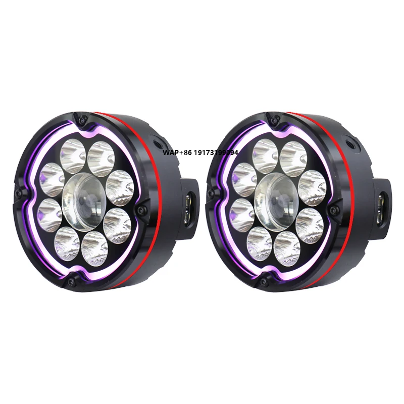 Motorcycle Spotlight J9S 200W Super Bright 9 Beads White Yellow Light Flash LED 6-Color Colored Halo Light