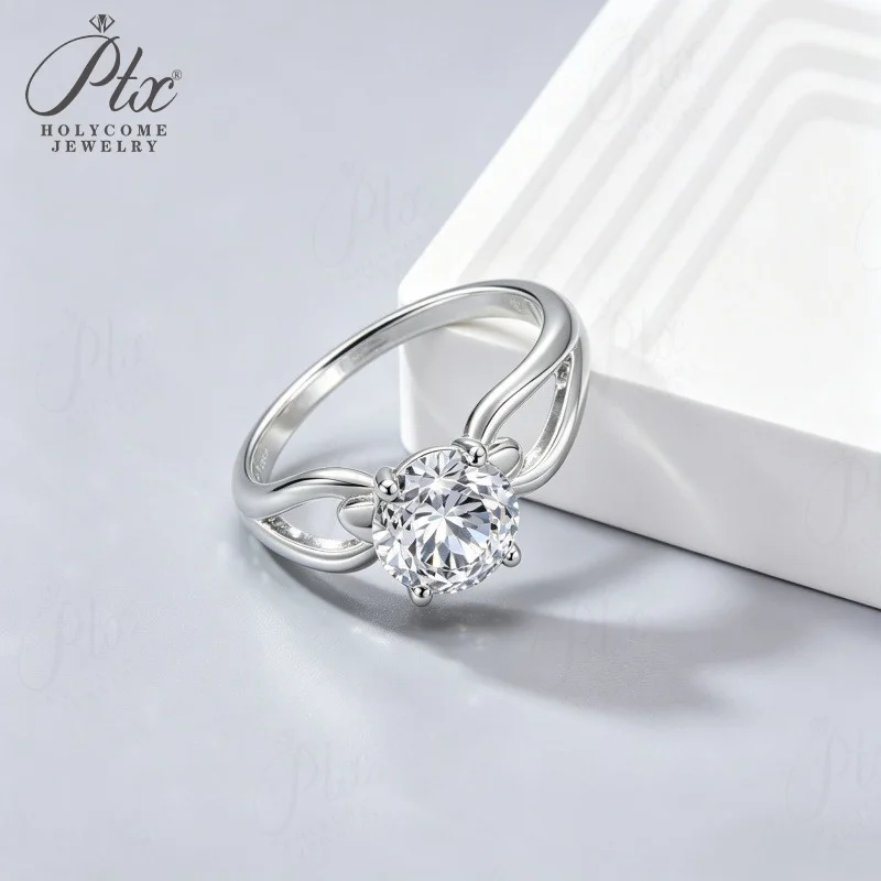 925 Sterling Silber Ring Moissanit Rundschliff D-Farbe für Damen Hochzeit Verlobung Ehering Charms Holycome Schmuck – Detail 4