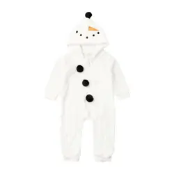 Toddler Baby Boy Girl Christmas Snowman Fleece Romper Winter Long Sleeve Zipper Hooded Jumpsuit Costume Xmas Clothes