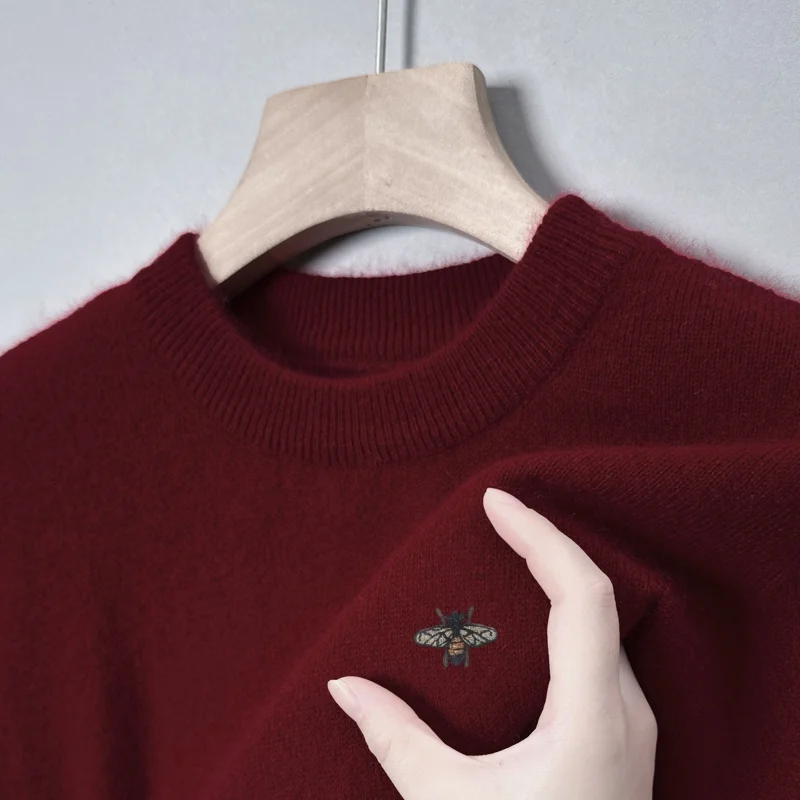 Original Brand Men's O-Neck Pullover Knitwear Autumn Winter New Arrival Exquisite Bee Print Warm Soft Casual Versatile Men'swear