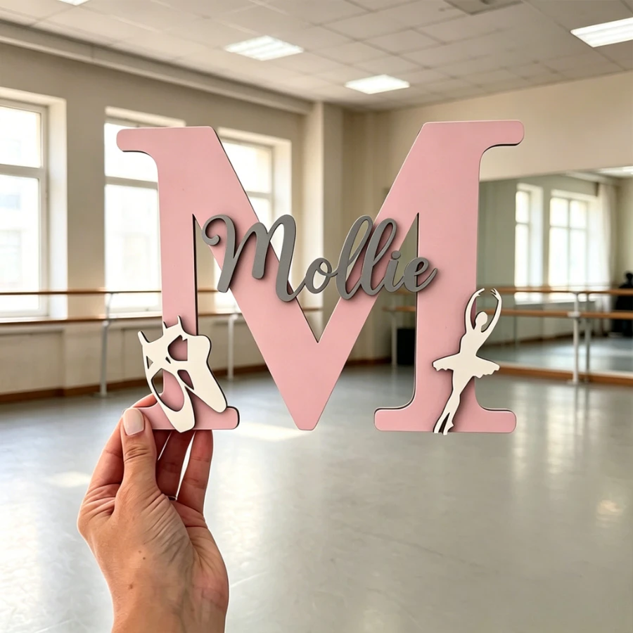 1 Stück Personalisiertes Doppelschichtiges Ballett-Namenslogo, Holz-Souvenir, Perfektes Geschenk für Ballett-Enthusiasten, Tanzstudio-Wanddekoration