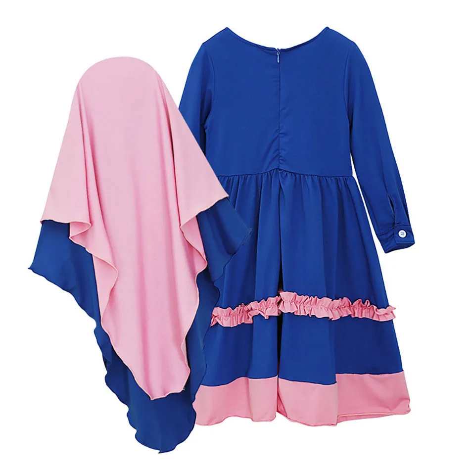 Muslim Children's set Islamic Traditional Long Dress and Headscarf Two Piece Set Baptism and Daily Worship Children Clothing