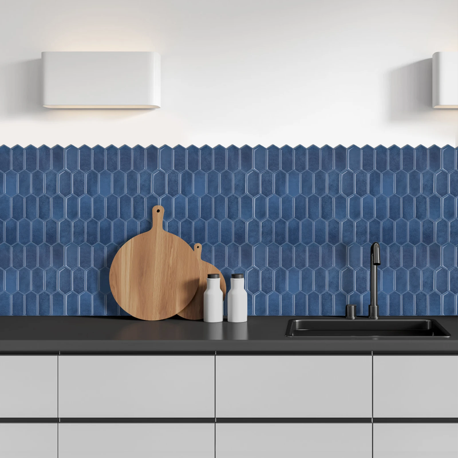 3 PCS Modern Hexagon Peel And Stick Backsplash Tiles DIY Kitchen & Bathroom Wall Sticker Waterproof Self-Adhesive Mosaic Tiles