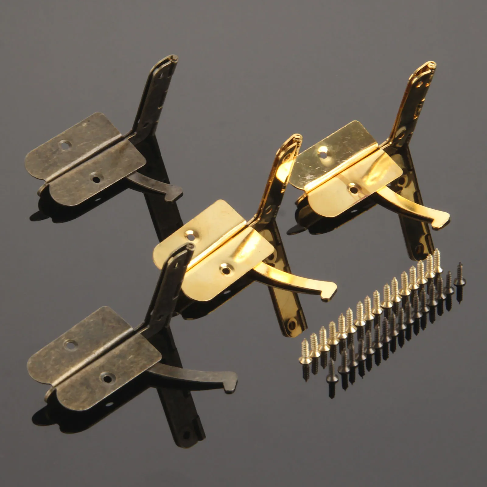 골동품 청동/골드 경첩 지지 프레임, 53x40mm, 보석 와인 케이스, 나무 선물 상자 뚜껑, 90 도 스프링 가구 하드웨어, 4 개