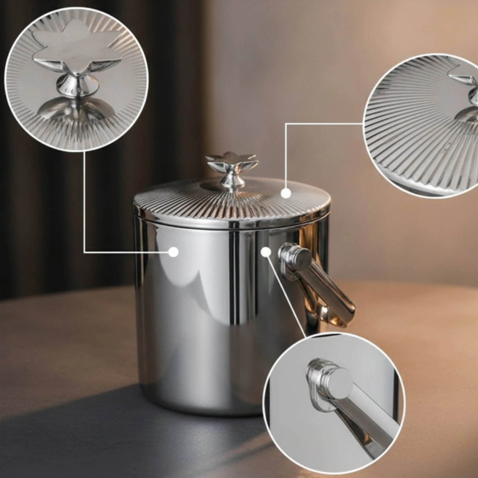 Ice Container with Lid Polished Stainless Steel Ice Container Wine Chiller Rust-Resistant Barware Insulated for Hosts, Home Bar
