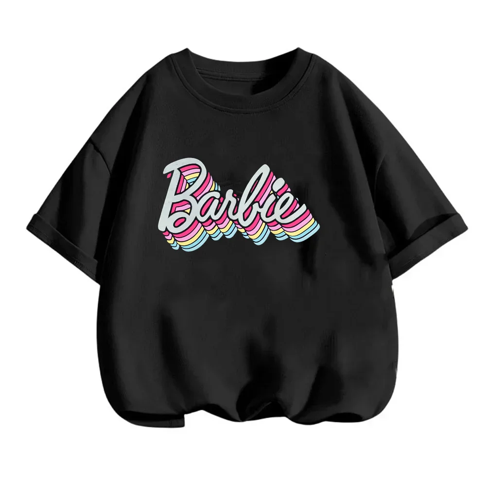 

New Kawaii Barbie Kids Short Sleeve Summer Cartoon Boys Girls Soft O-Neck T Shirts Oversized Fashion Y2K White Tees Tops Gifts ﻿