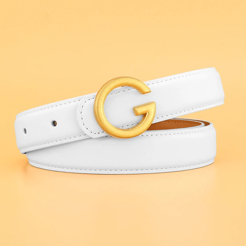 Ikat Pinggang Wanita Kulit Asli Warna Putih Hitam Lebar 2.4cm Tali Pinggang Kulit Sapi Fashion