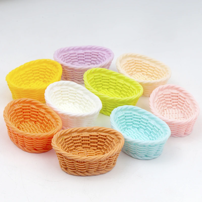 10/100pcs Simulation Bamboo Basket Dollhouse DIY Scrapbooking for Mini Kitchen Dinner Tableware Decor Accessories