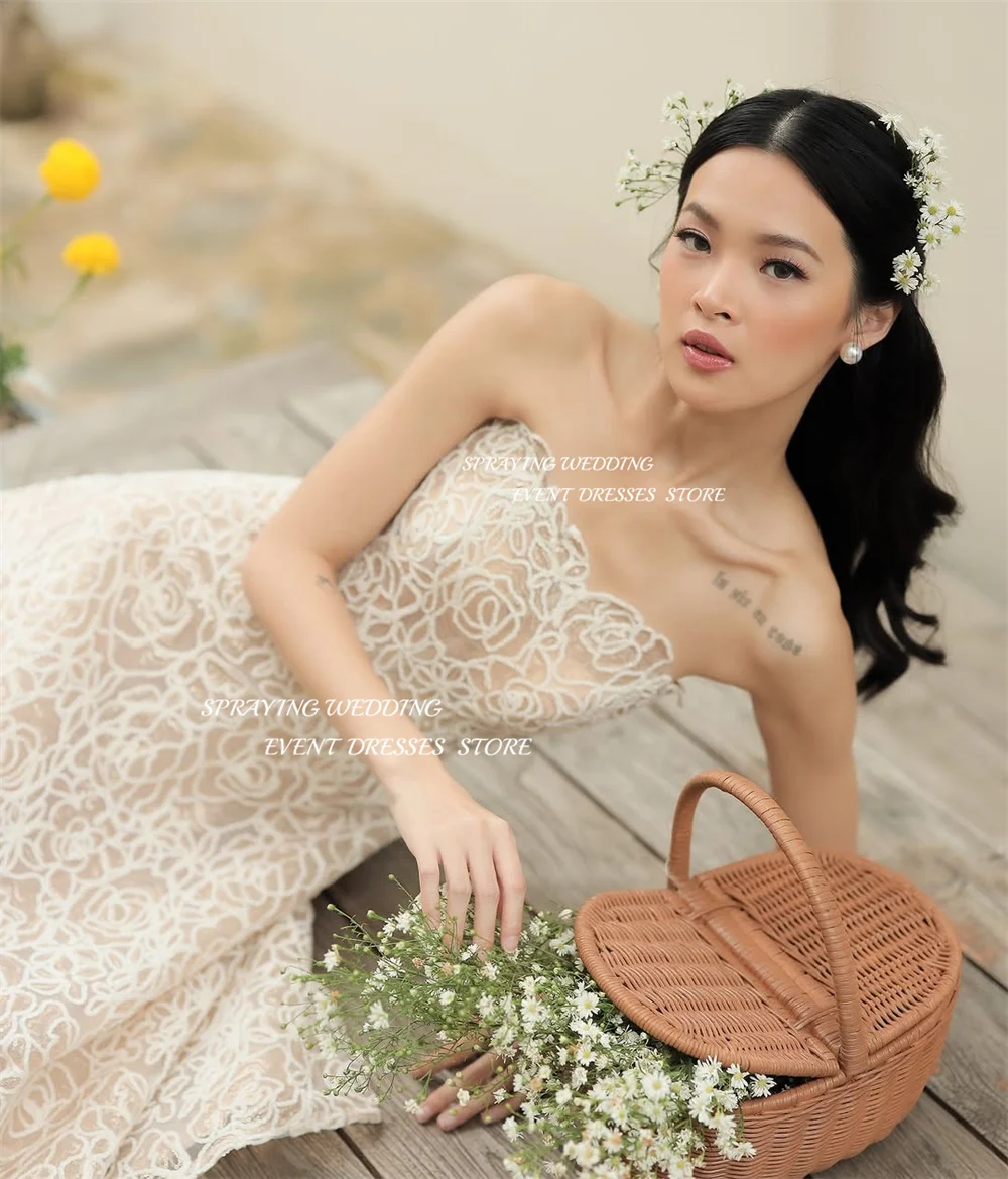 SPRAYING Robe de soirée élégante en dentelle scintillante, épaules dénudées, sans bretelles, ligne a, longueur thé, robe de soirée formelle personnalisée