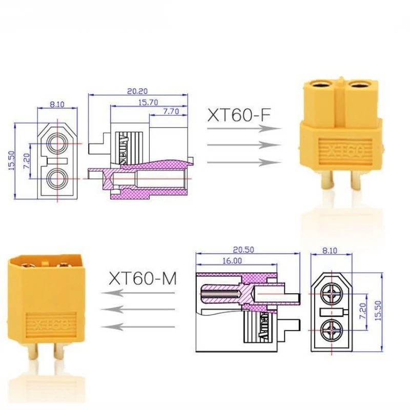 XT60 أنثى التوصيل إلى XT60 ذكر محول القابس موصل مع 30 سنتيمتر/40 سنتيمتر 14AWG سلك السيليكون لبطارية ليبو