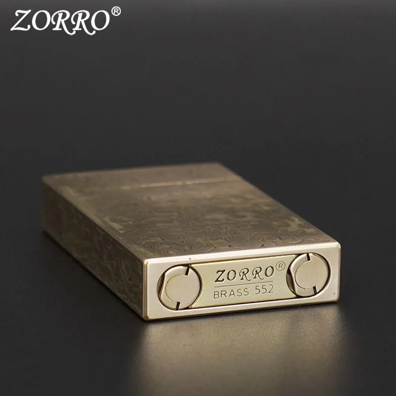 ZORRO Kerosene Lighter Five Sides Engraved Sugar Grass Bright Tone Brass Personalized Windproof Lighter Men\'s Gift