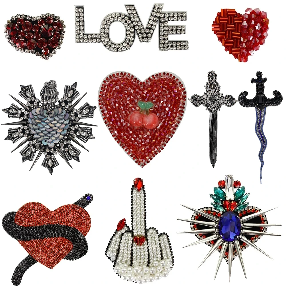 Letters Love Crown Heart Cross Patches Hand Gesture Clothing Badge Sew on T-Shirt Bag Shoes DIY Craft