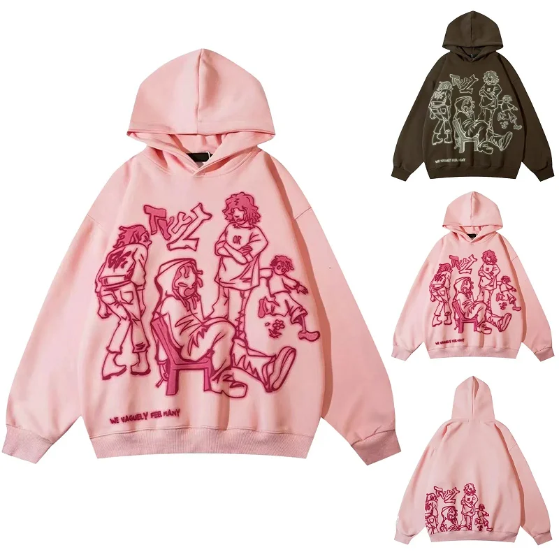 Women Casual Trendy Hooded Unisex Sweatshirt Women's Plus Size Fashion PulloverSweatshirt Loose Cartoon Printed Velvet Pullover