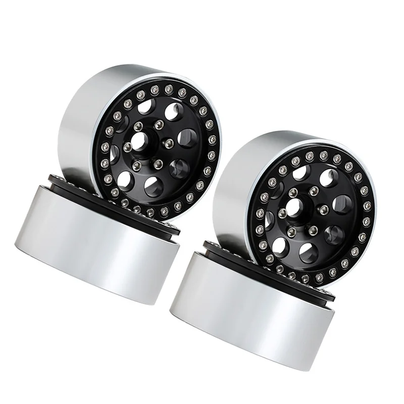 4PCS Metal Beadlock 1.9 Wheel Rim Wheel Hub for 1/10 RC Crawler Car Axial SCX10 90046 AXI03007 TRX4 D90,Black