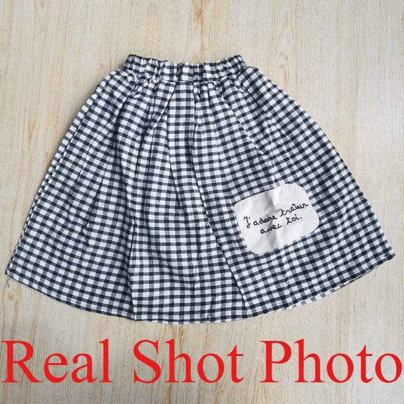 HoneyCherry Girls Patch Plaid Half-body Skirt Autumn New Girls Retro Literary High Waist Elastic Skirt Girls Skirts