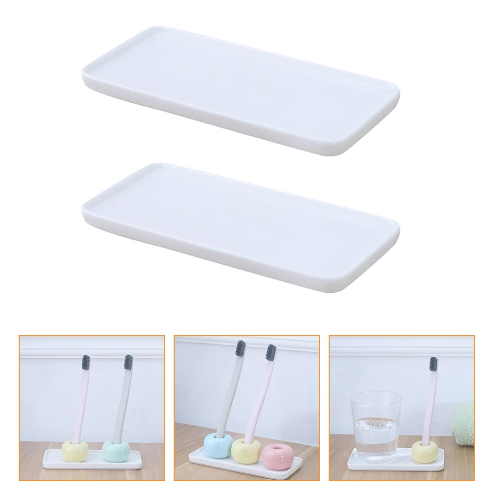 

2Pcs Ceramic Storage Plates Simple Design Smooth Texture Heat Resistant Bathroom Washstand Tray for Home Bar Hotel Jewelry