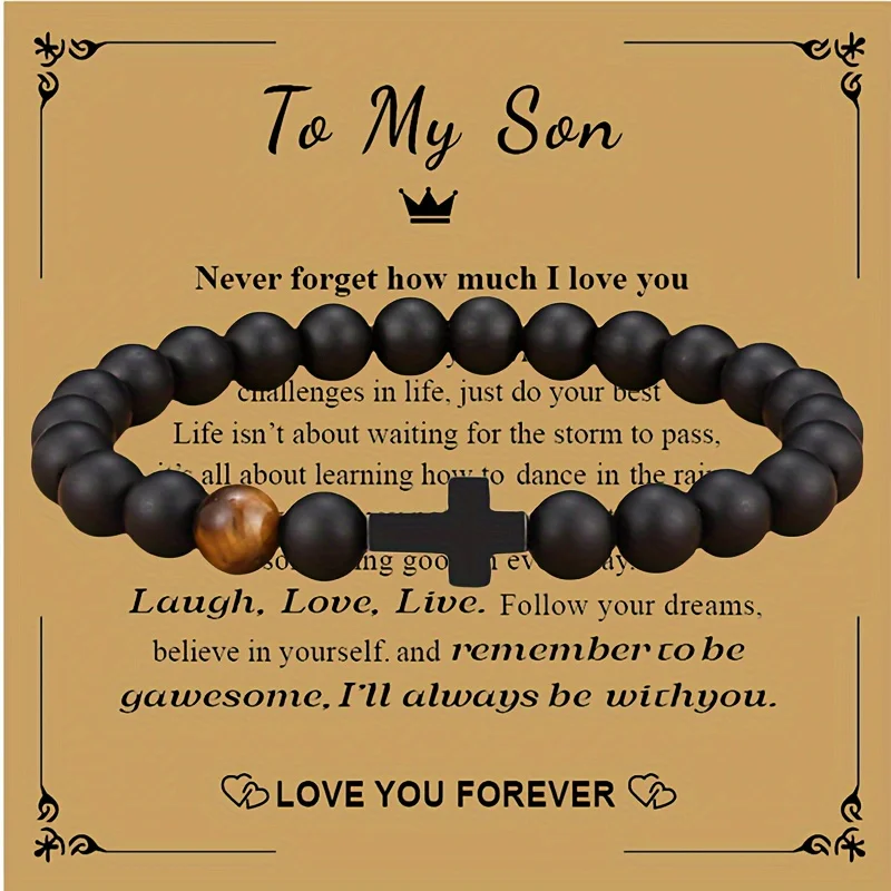 Stylish Cross Stretch Beaded Bracelet Exquisite Card Blessing Bracelet Exquisite Gift for Son Husband Brother