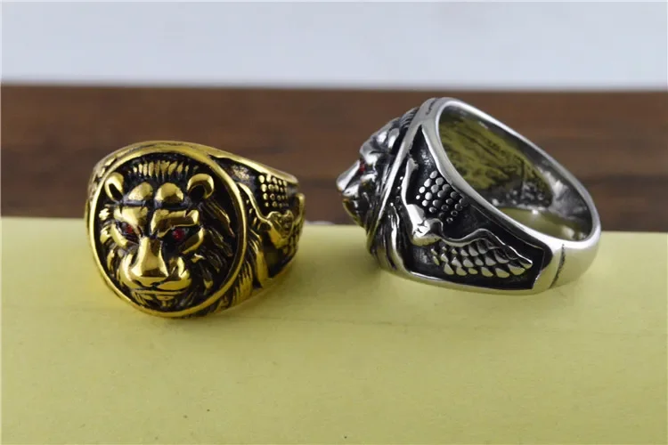 Men's Personalized Versatile Vintage Stainless Steel Domineering Lion Head Rings Size 7-13