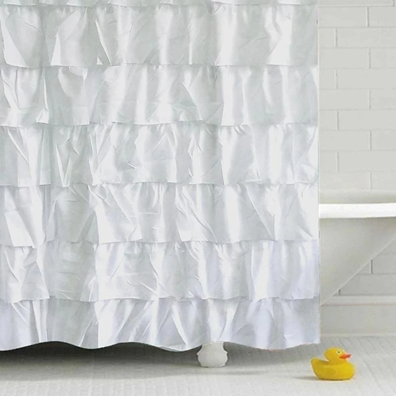 Waterproof Corrugated Edge Shower Curtain Ruffle Bathroom Curtain Decoration