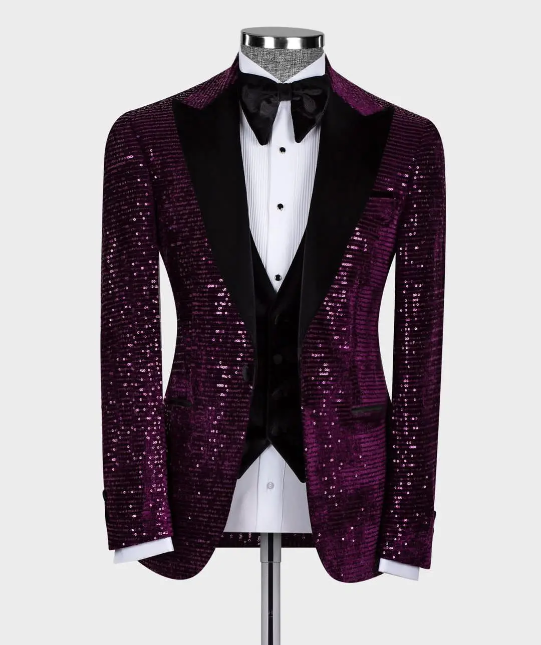 Sparkly Blazer Vest Men Suits Tuxedo Appliques One Button Wide Lapel Formal Sequins Formal Wedding Host Party Plus Size Tailored