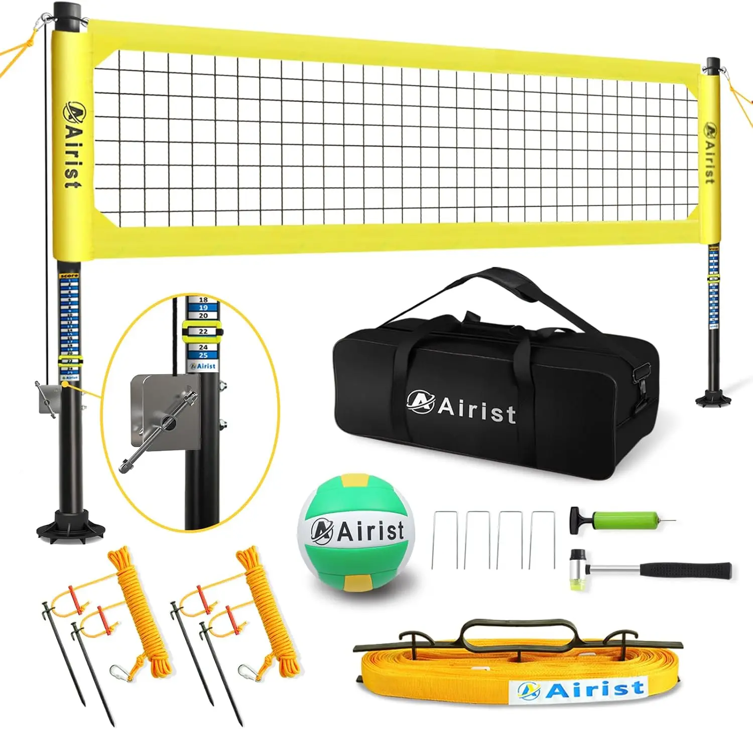 Volleyball Net Outdoor with Steel Anti-Sag System, Adjustable Aluminum Poles, Professional Volleyball Nets Set