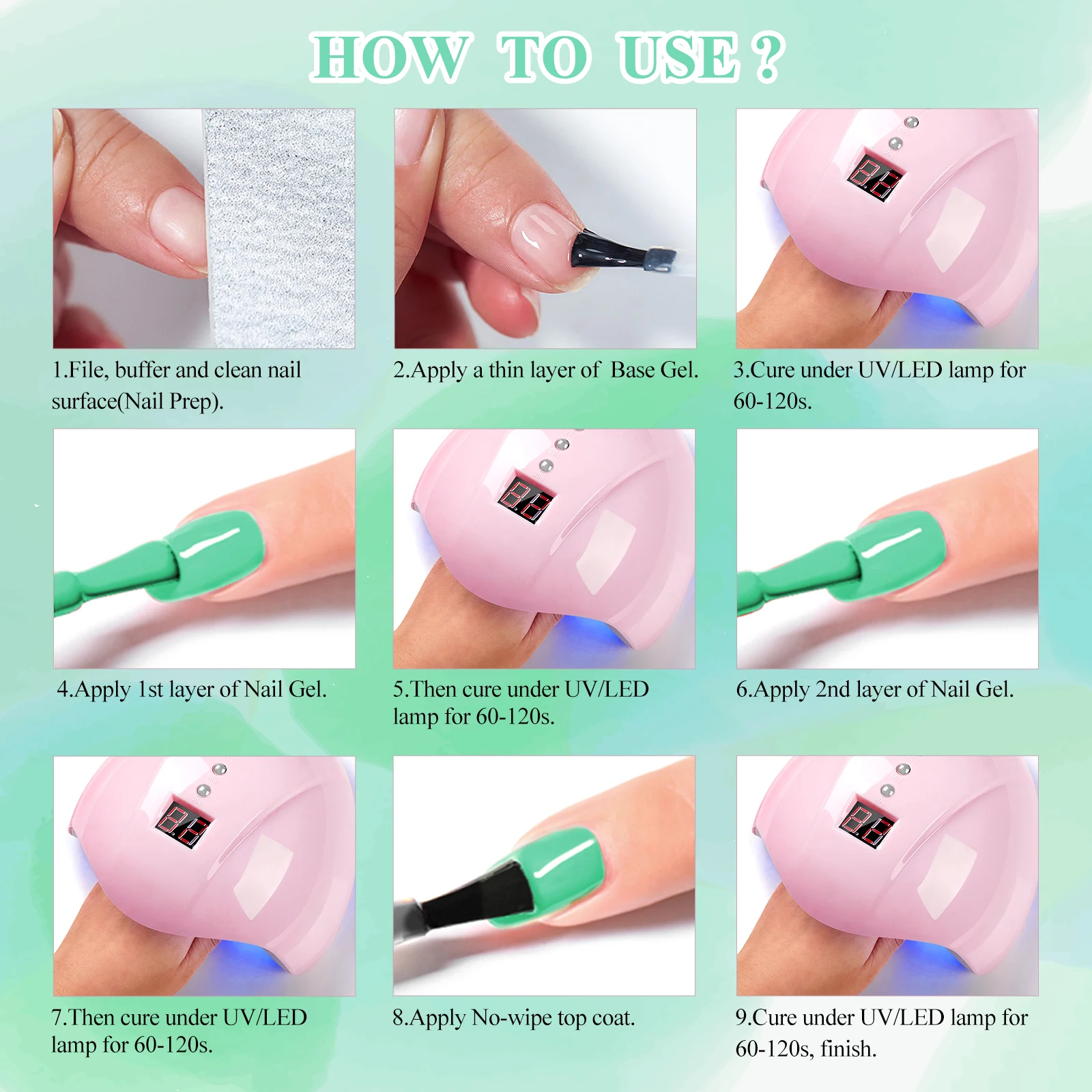 8 Pz/set Kit Smalto Gel Colore Verde Menta Serie Primavera Estate Semi Permanente UV LED Gel Nail Art Soak Off Set di Vernici per Unghie