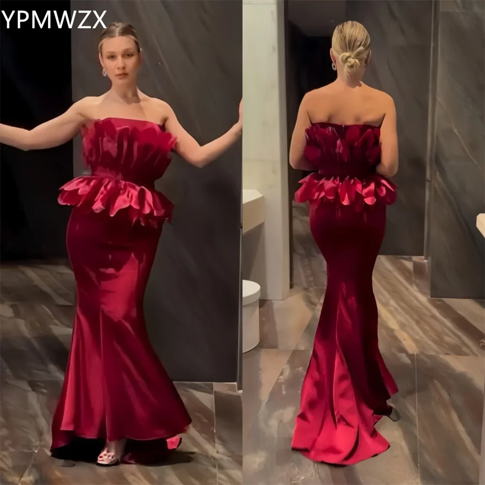 YPMWZX-Robe de Soirée Personnalisée pour Occasions Formelles, Tenue Sirène sans Bretelles, Longueur au Sol, Drapée, en Fibre, sur Mesure