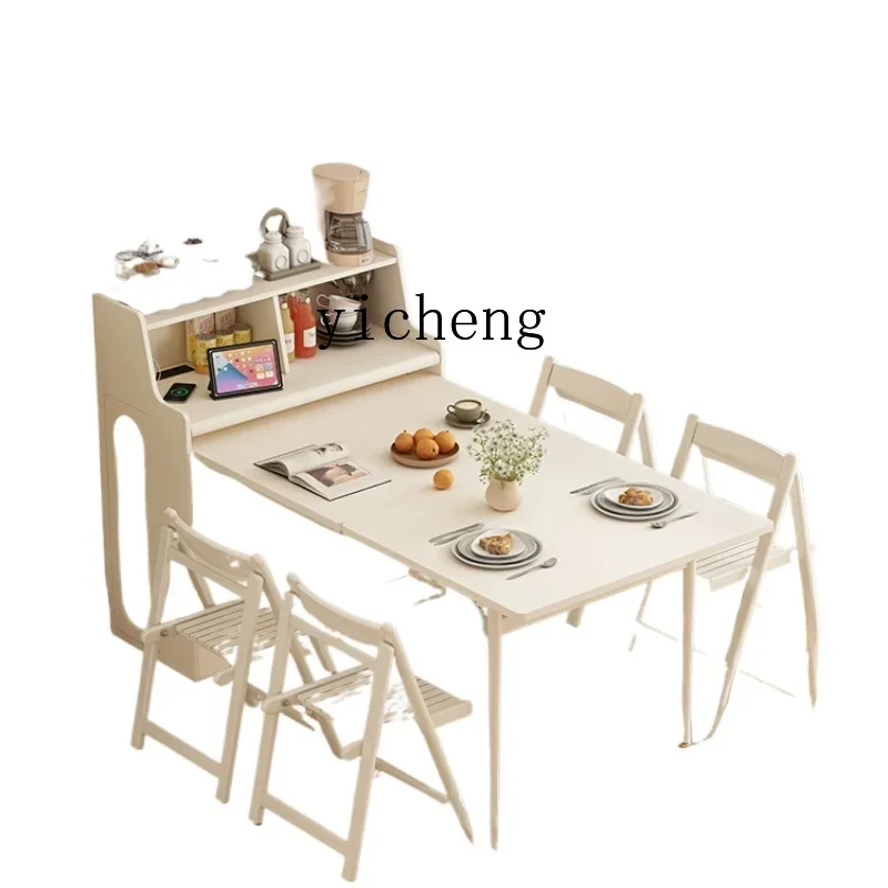 

ZF solid wood telescopic folding dining table integrated against the wall household locker