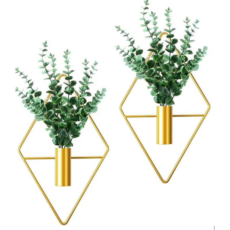 2PCS Metal Wall Hanging Vase Creative Geometry Iron Wall Frame Flower Arranger Living Room Art Nordic Home Decor Flower Vase