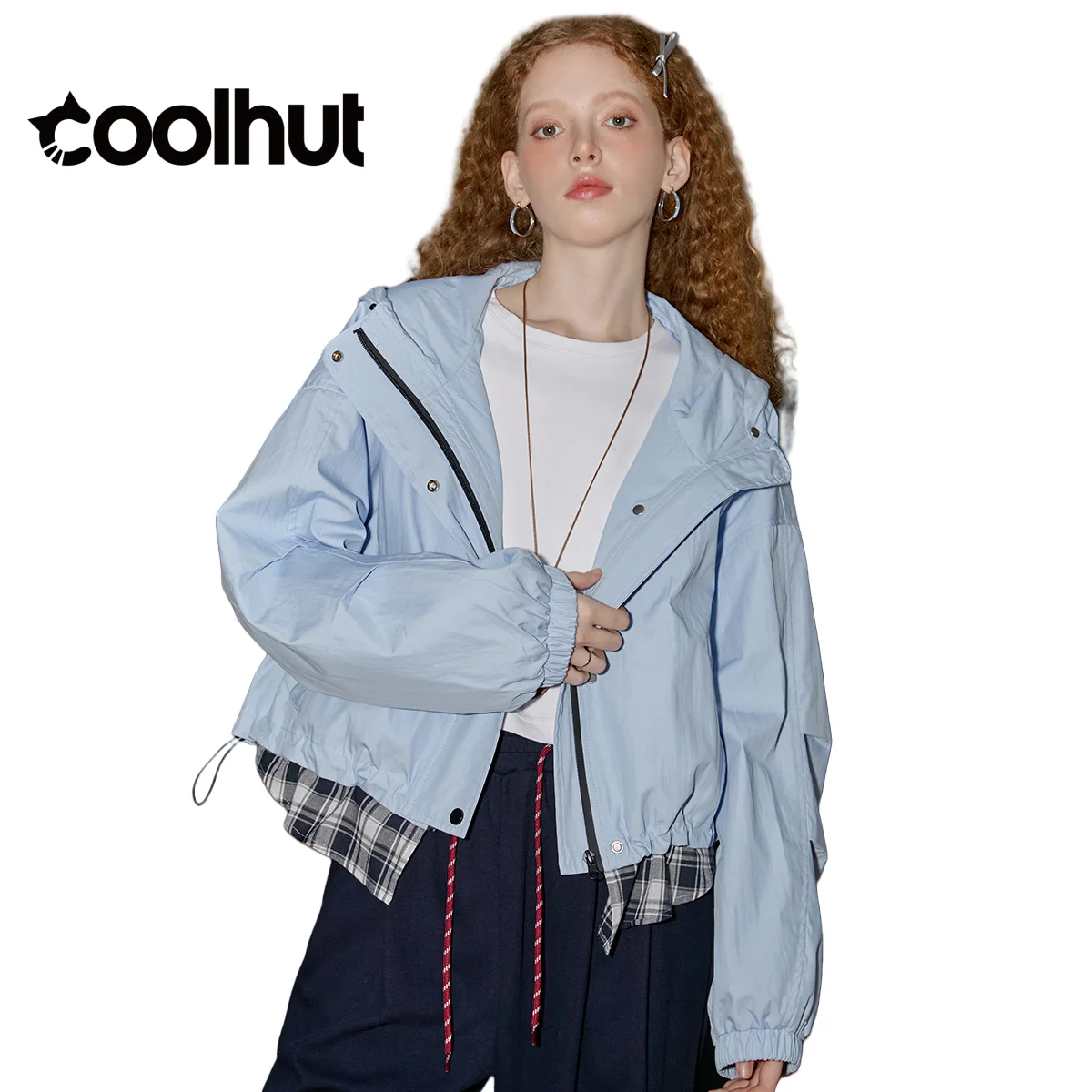 COOLHUT Women's 2025 New Color Block Hooded Windbreaker Sporty Long Sleeve Designer Coat Casual Fall Jacket Fashion Outerwear