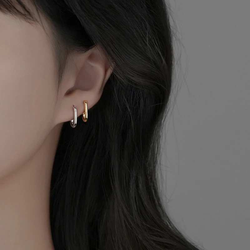 INZATT-pendientes de aro ovalados de Plata de Ley 925 auténtica para mujer, joyería fina clásica, accesorios geométricos minimalistas
