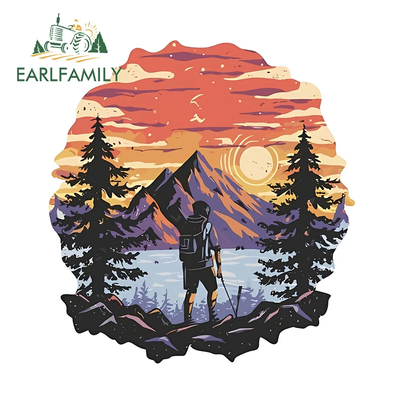 EARLFAMILY Mountain Climbing Graffiti Car Stickers Hiking Outdoor Equipment Decals PVC Mountainhiker Table Car Door Protector