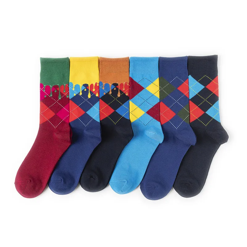 Stilvolle und langlebige Herren socken mit Persönlichkeit Diamant gitter Muster Bambus Kleider socken feuchtigkeit transportierende Business Crew Socken