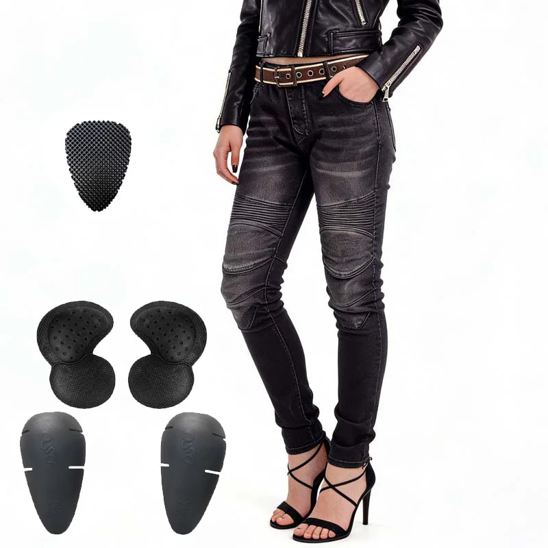 

Women Motocross Riding Jeans Black Protective Armor Insert Offroad Motorcycle Pants Dirt Bike Trousers