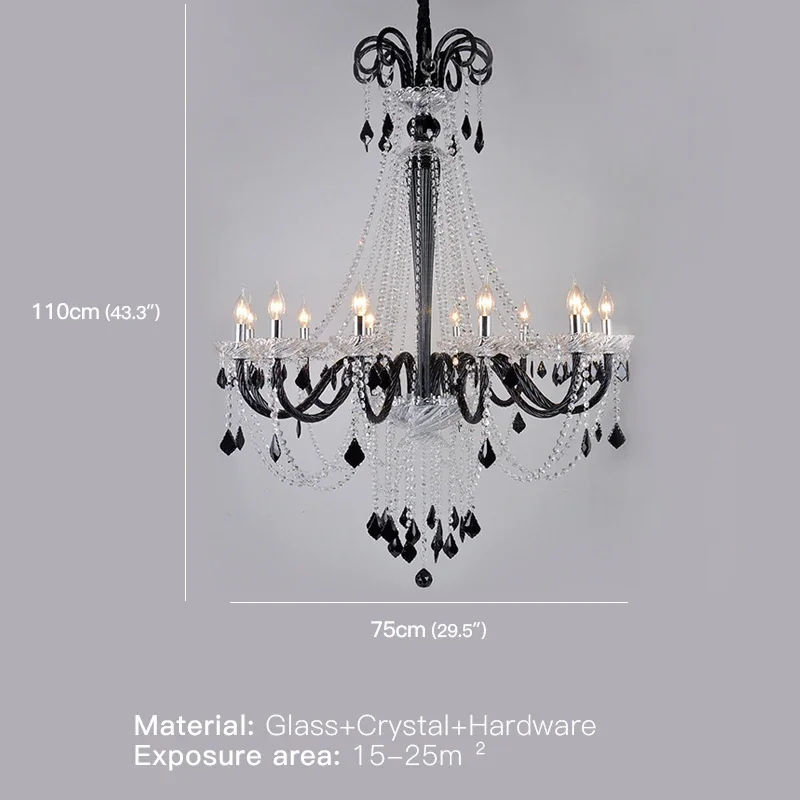 RONIN European  Crystal Pendent Lamp Black Candle Lamp Living Room Restaurant Villa Staircase Duplex Building Chandelier