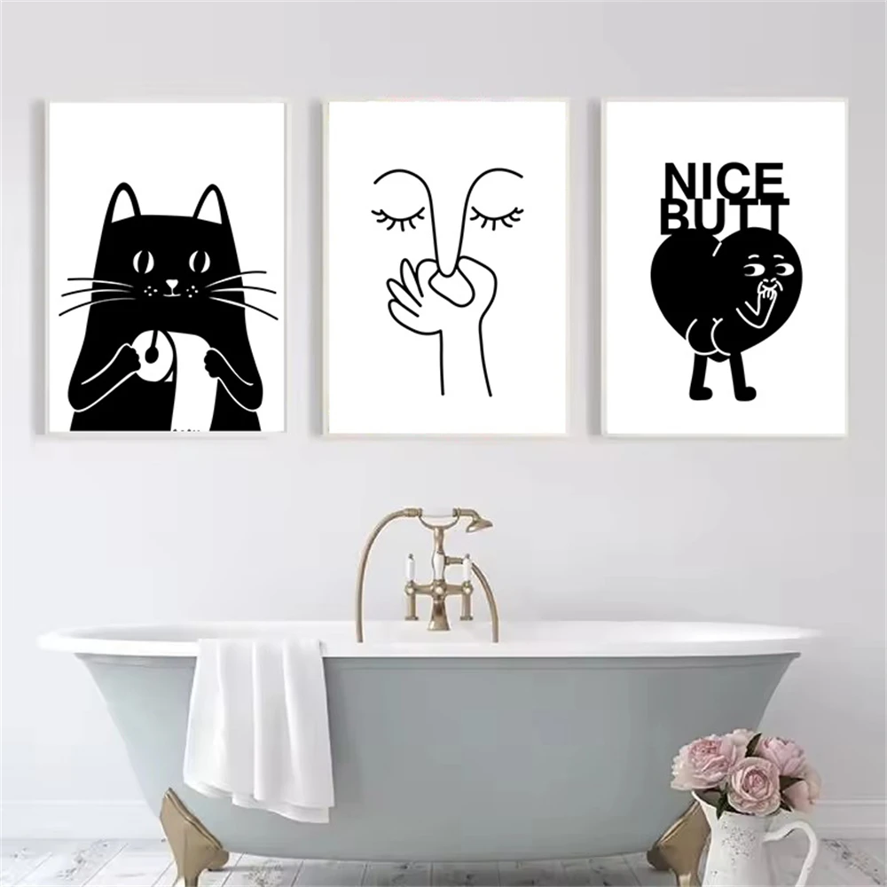 Funny Bathroom Bad Smell Toilet Poster Club Bar Dog Cat Paper Vintage Canvas Wall Art Painting Print Picture Bedroom Room Decor