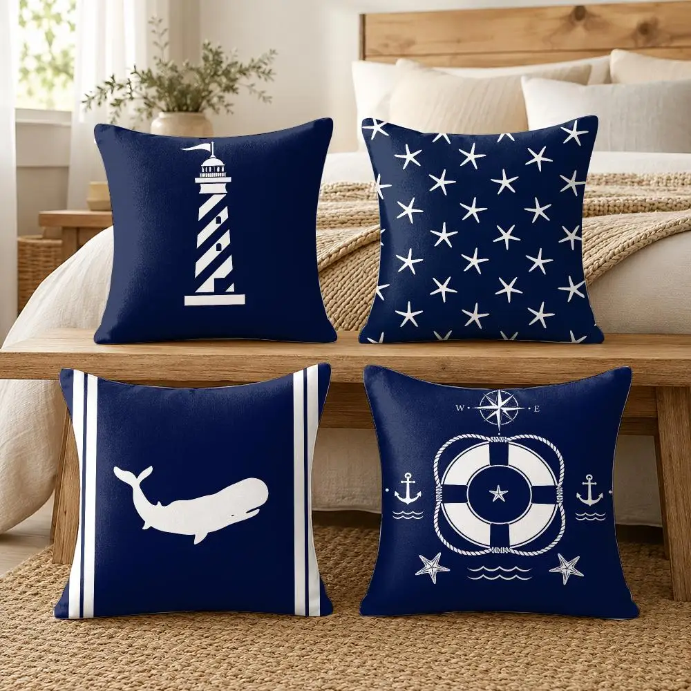 Home Decor Compass Anchor Cushion Cover Silky Short Plush Invisible Zipper Dustproof Sofa Pillow Case For Home Decor