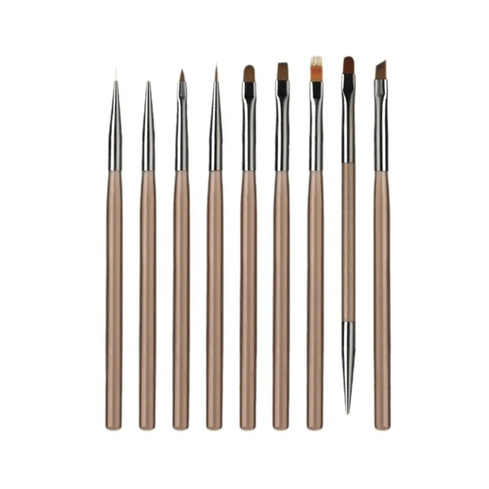 9Pcs/set Professional Acrylic Nail Brush Set Uv Gel Portable Nail Art Brush Nail Line Draw Multi-functional