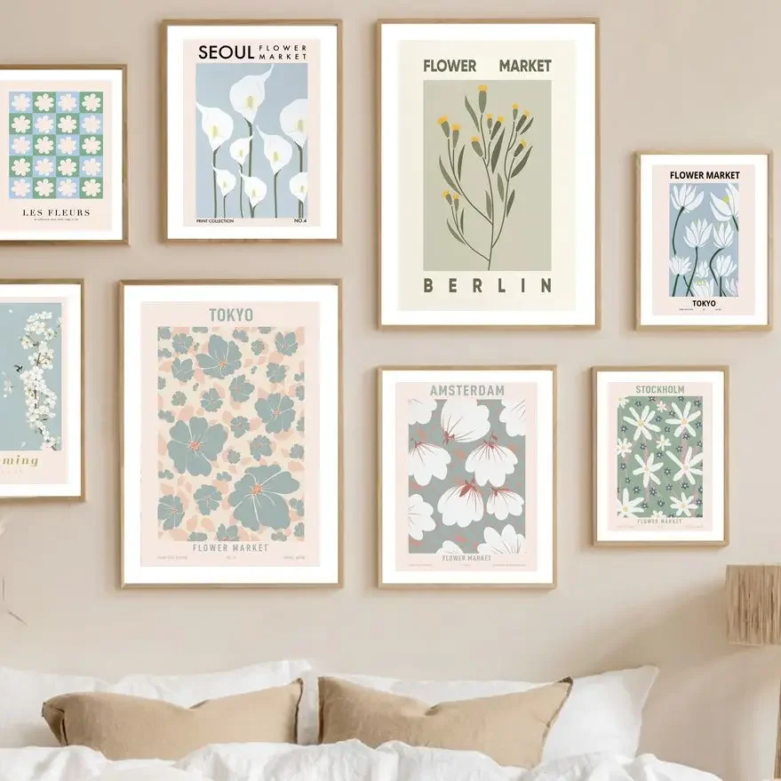 

Abstract Flower Market Nordic Poster Vintage Minimalist Wall Art Print Canvas Painting Modern Wall Picture For Living Room Decor