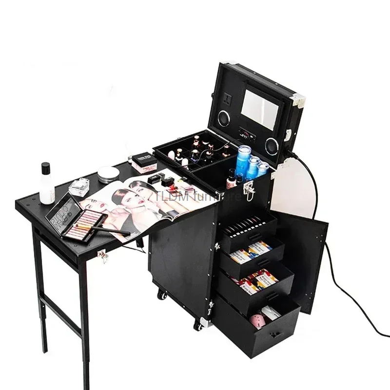 Portable Makeup Artist Nail Tables Foldable Nail Manicure Table Salon Furniture Creative Multi-function Pull Rod Makeup Table Bu