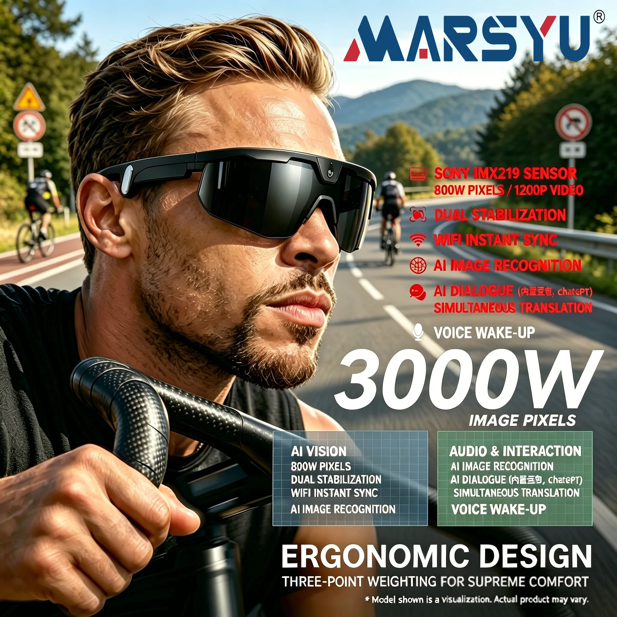 

Умные очки Marsyu с HD-видеокамерой, сенсором 8 МП, фото 32 МП, Wi-Fi, Bluetooth, аудио, защитой от сотрясений, двойным микрофоном и шумоподавлением ENC