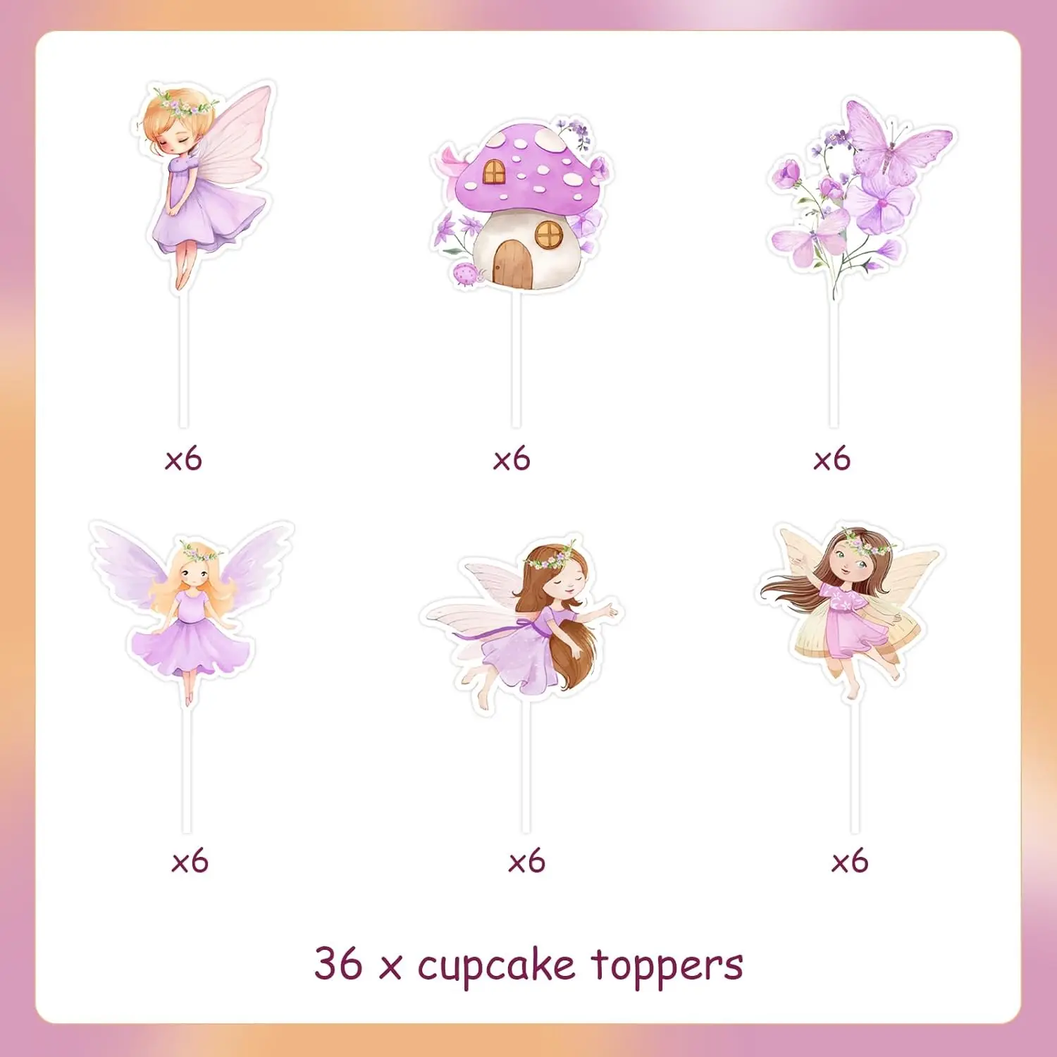 36 Pieces Fairy Cupcake Toppers Garden Cake Decor Flower Fairy Theme Birthday Party Decor Butterfly Floral Baby Shower Supplies