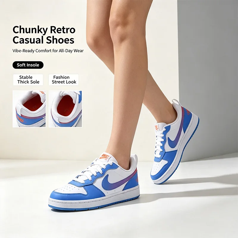 Nike Women Chunky Platform Sneakers Blue White Red Retro Casual Shoes Ladies Thick Sole Walking Shoes Comfortable IR5462-101